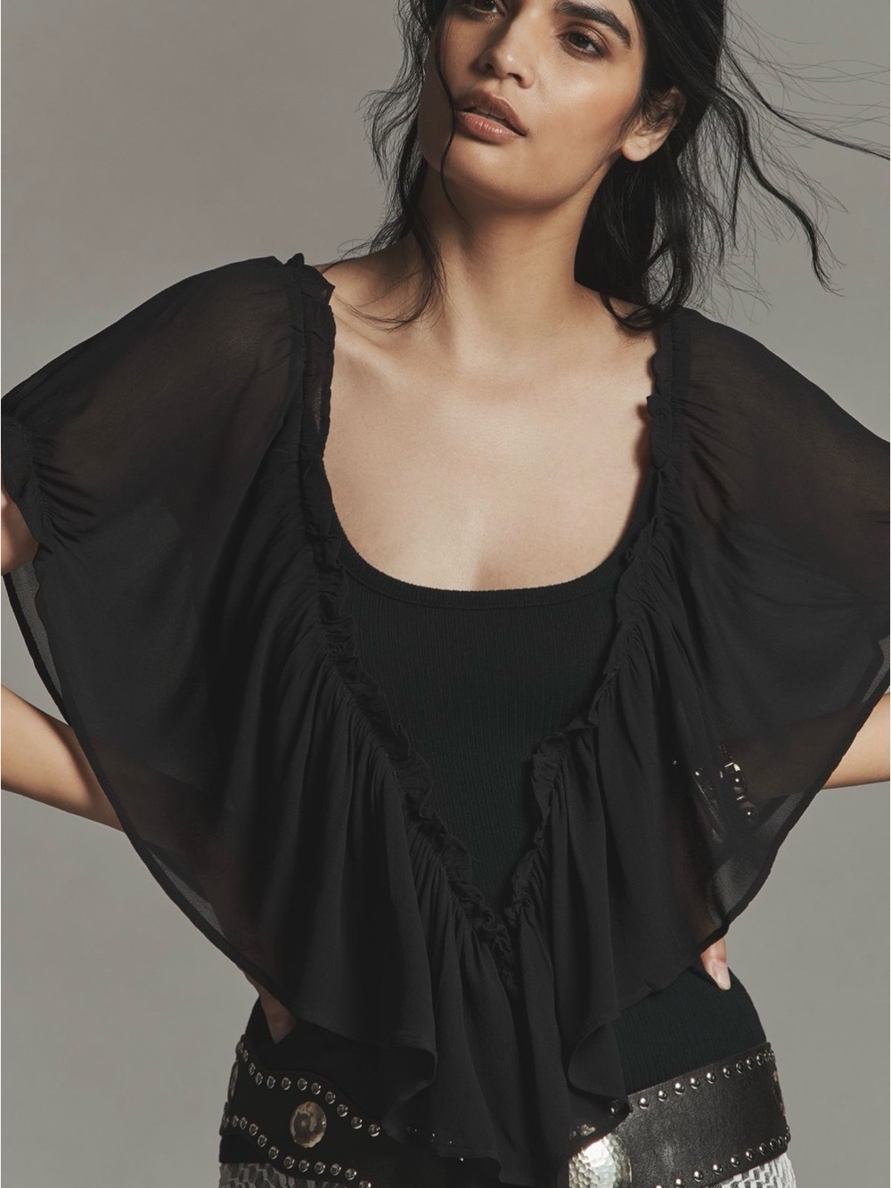 Anthropologie Batwing Sleeve Chiffon Top